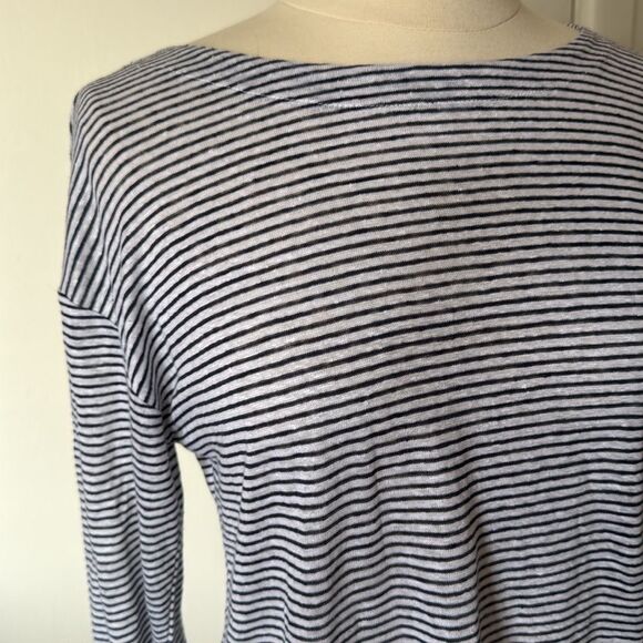 Adrianne‎ Vittadini Striped Long Sleeve Linen Top Small Black White - Picture 3 of 7